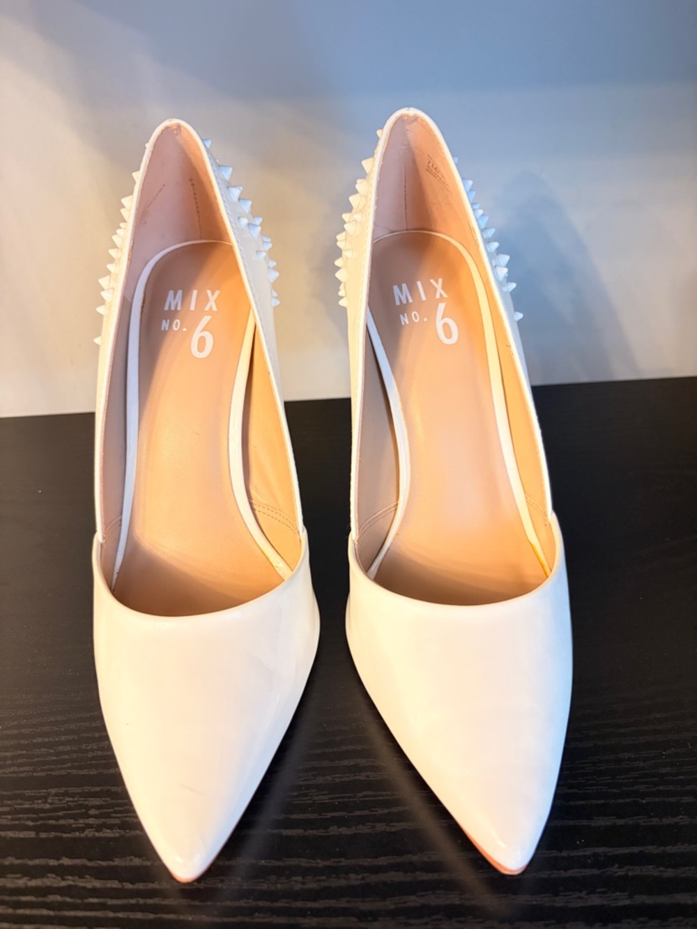 Mix No. 6 White Pointed-Toe Studded Pumps